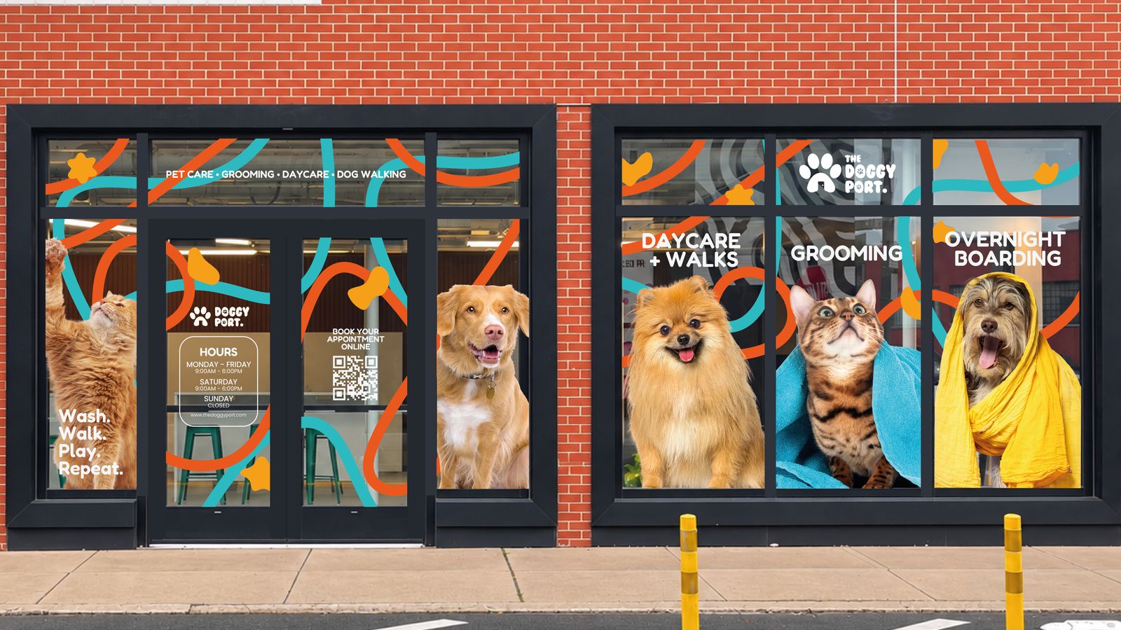 The Doggy Port · Storefront window graphics