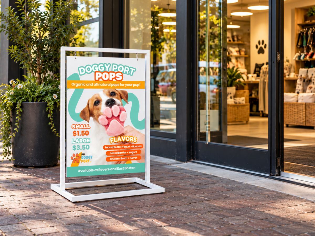 The Doggy Port · Printed sidewalk sign
