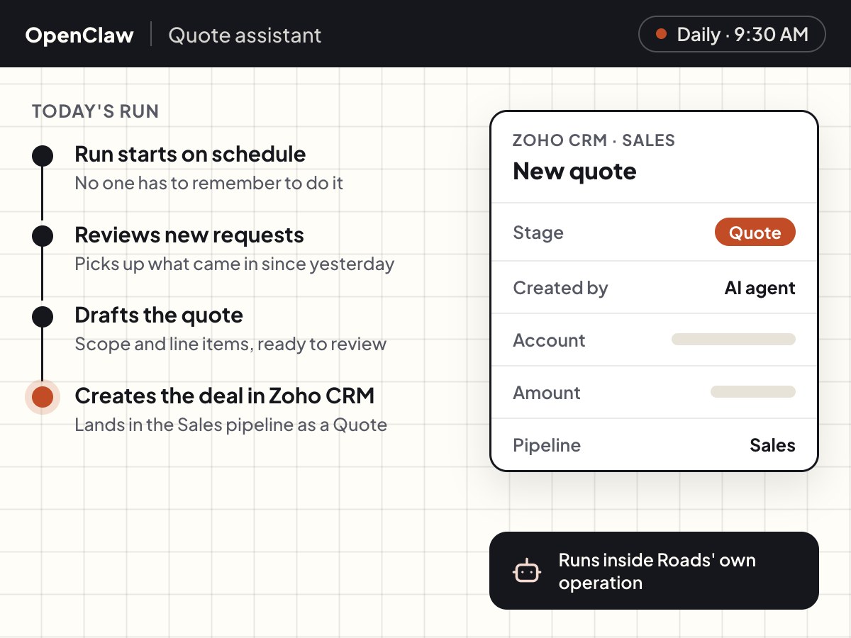 OpenClaw AI agent that drafts quotes and creates them in Zoho CRM